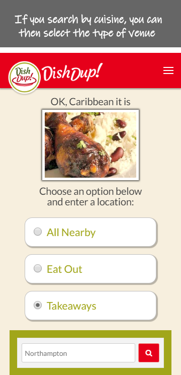 DishDup cuisine searches then give you options for the type of venue you want